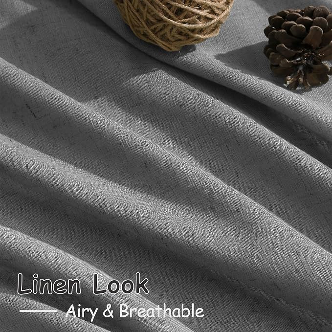 Extra Long Dark Grey Linen Curtains 120 Inches for Living Room Back Tab Light Filtering Semi Sheer Drapes Modern Farmhouse Elegant Textured Curtain for Floor to Ceiling High Window 52x120 10 Ft.