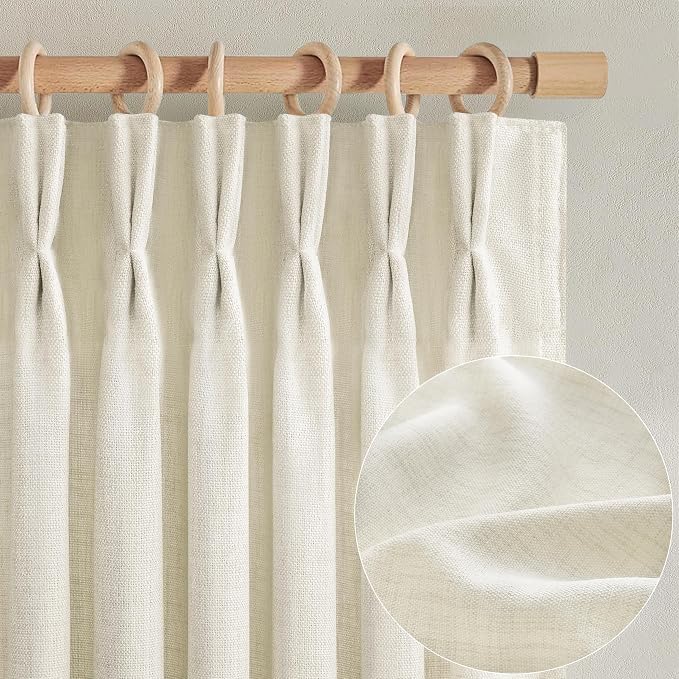 Cream Pinch Pleated Thick Linen Sheer Curtains 90 Inches Long Living Room | Memory Trained Light Filtering Viral Drapes Light Filtering Privacy Window Burg 60 x 90 Inch Length 2 Panels Set Back Tab