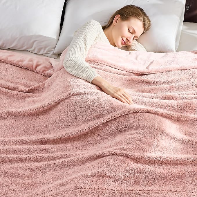 NEWCOSPLAY Knitted Throw Blanket for Couch Sofa Bed, Plush-Pink, 50"x60" | Super Soft Plush, Fuzzy Fluffy Microfiber, Lightweight Cozy Blanket for Room Decor, All Season Use