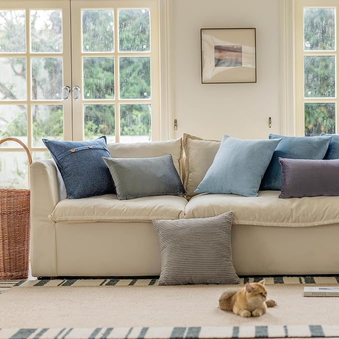 Home Brilliant 2 Packs Decor Soft Decorative Striped Corduroy Velvet Square Throw Pillow Sofa Cushion Covers for Couch, 50cm, 20 x 20 Inch, Light Grey