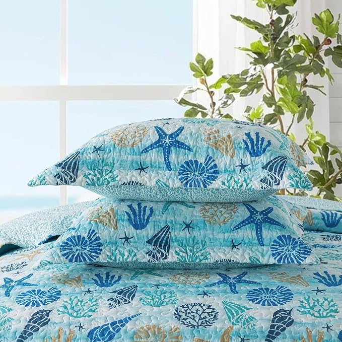 NEWLAKE Quilt Bedspread Sets - West Coastal Pattern Reversible Coverlet Set, King Size