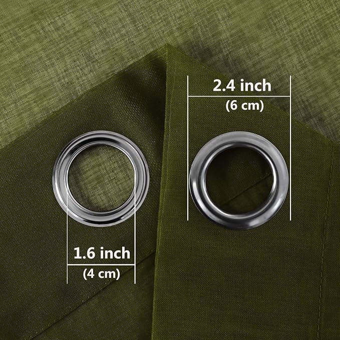 DWCN Olive Green Sheer Curtains for Living Room Bedroom Faux Linen Look Voile Drapes Grommet Top Window Curtain Panel 52 x 63 Inch Length, Set of 2 Panels