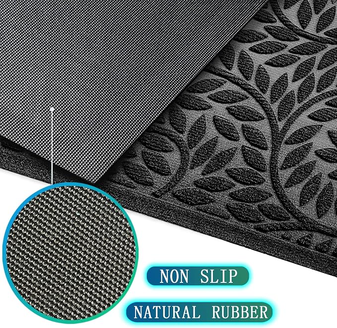 Bulijojo Front Door Mat Entrance,Durable Heavy Duty Welcome Mat,Thick Absorbent Natural Rubber Non Slip Mat,Sturdy Entryway Black 47"x32"