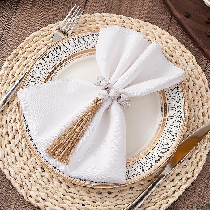 APTWOW Napkin Rings Set of 12, White Wood Napkin Rings for Boho Table Decor | Wooden, Easter Farmhouse Napkins Rings, Fall Thanksgiving Banquet,Wedding, Holiday Dinner Party, Christmas