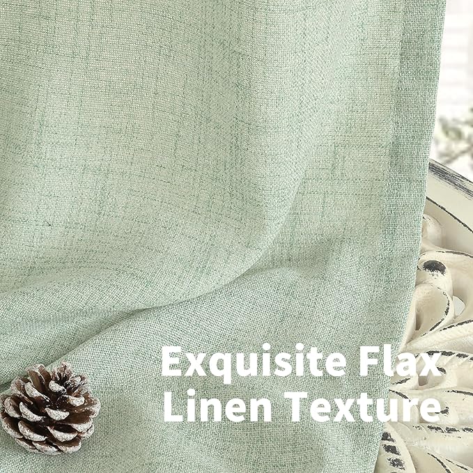 YoungsTex Sage Green Linen Curtains 95 Inch Long for Living Room 2 Panels, Floor Length Semi Sheer Textured Drapes Light Filtering Window Treatments for Dining Room Bedroom, 2 Panels, 52 X 95 Inch