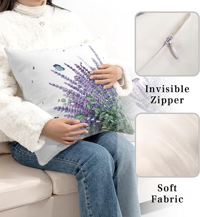 Purple Lavender Pillow Covers 18x18 Set of 2 Modern Art Butterfly Throw Pillow Covers Spring Summer Farmhouse Square Pillowcases for Outdoor Sofa Garden Living Room