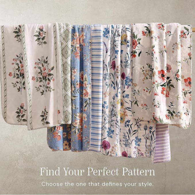 Floral Reversible Throw Blanket for Couch-Coco Flannel Soft Bed Blankets | Luxuriously Warm Fluffy Decor for Women, Mom, Her & Girls, Plush Throw for Sofa, Chair, 50x60in, Herb Green