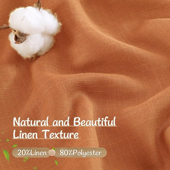 Burnt Orange Short Linen Curtains 45 Inch Length 2 Panels | Semi Sheer Light Filtering Panels, Kitchen, Curtains for Windows, Loft Room, Back Tab Rod Pocket, Country Decor, 34 x 45 Inch