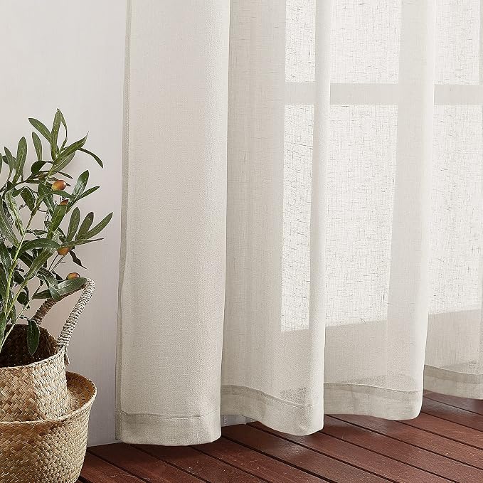 NICETOWN Natural Linen Sheer Curtains 120 inches Long, Privacy Chic Semi Sheer Window Drapes Privacy with Light Filtering for Farmhouse/Bedroom, W52 x L120, 2 Panels