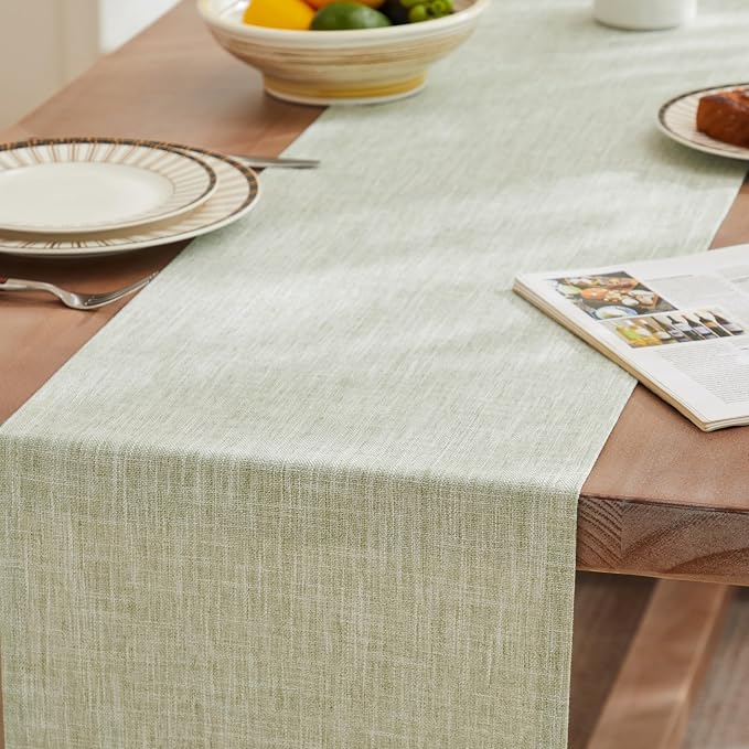 ZeeMart Rustic Cotton Linen Table Runner, 13x36 Inches Green | Farmhouse Style Linen Table Runners 36 Inches Long, Washable Kitchen Dining Table Decoration for Home Party Decor