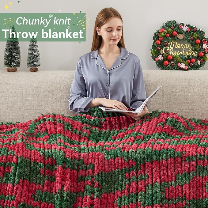 Negwoo Chunky Knit Throw Blanket, Knitted Throw Chenille Yarn, 80"*90" | Soft Thick Cable Knitted Blankets, Handmade Big Thick Blanket, Machine Washable Cute Comfy Blanket for Home Decor, X stripe
