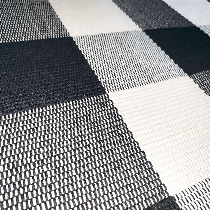 Ukeler Plaid Rugs Black and White Rug Cotton Hand-Woven Buffalo Check Rug for Front Porch Washable Kitchen Rugs and Mat, 51.2''×23.6''