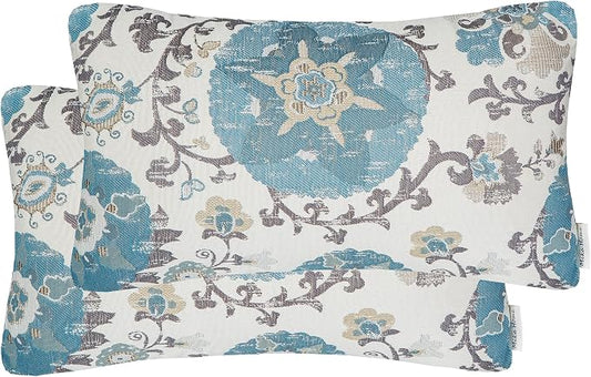 Mika Home Pack of 2 Jacquard Circle Floral Oblong Throw Pillow Covers Cream Blue