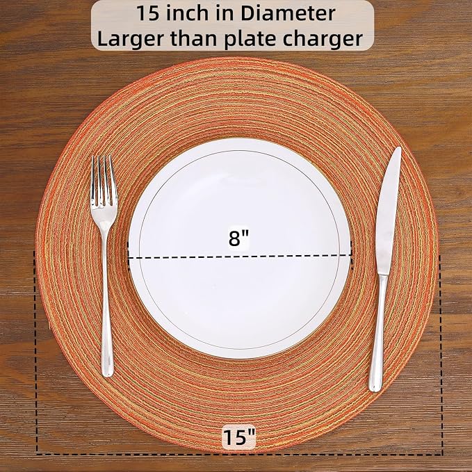 SHACOS Round Braided Placemats Set of 8 Fall Place Mats Washable Polyester 15 inch Round Table Mats for Dining Table Wedding Party Decor (Fall Color Mix, 8)