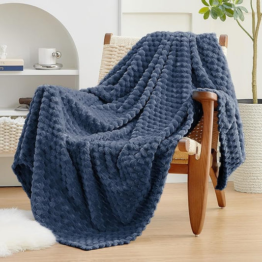 EXQ Home Gentle Soft Fleece Throw Blanket – Cozy Lightweight 3D Imitation Turtle Shell Jacquard Blanket for Couch Bed – All-Season Warm Fuzzy Flannel Blanket for Women Mom Her Gifts(50"x60",Navy Blue)