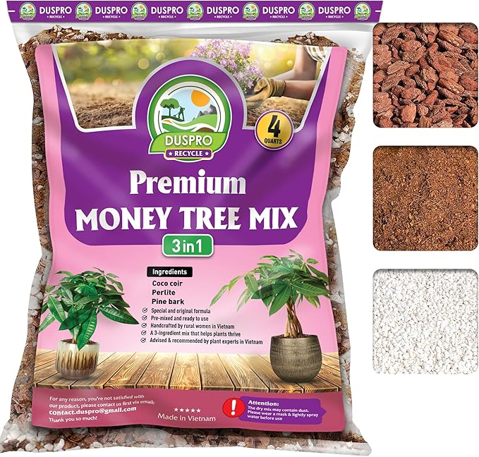 DUSPRO Money Tree Soil Indoor, 3-in-1 Pre-Mixed & Ready to Use, 4 Quarts
