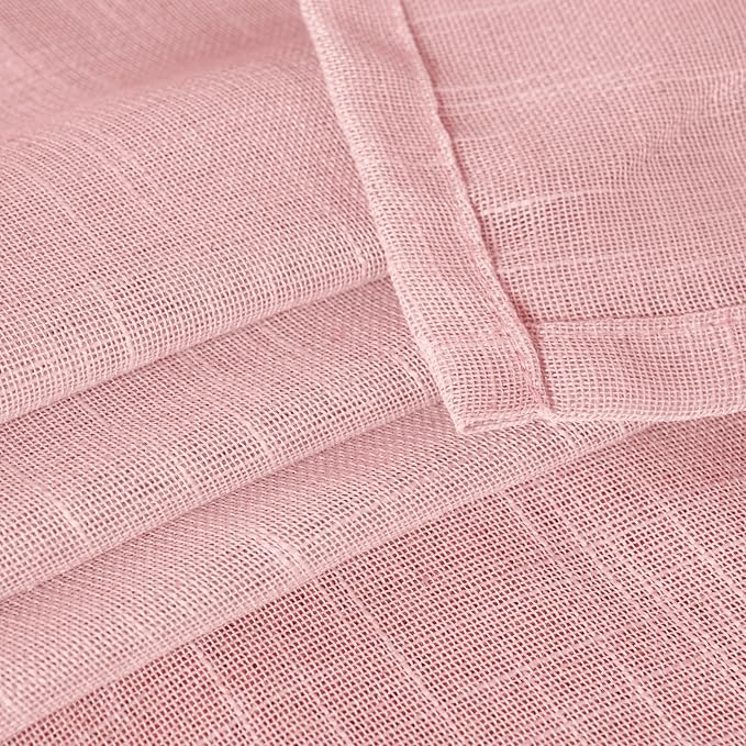 YoungsTex Light Pink Linen Semi Sheer Curtains 84 Inch Length for Living Room, Light Filtering Window Treatments Textured with Rod Pocket Back Tab for Girl Kids Bedroom, 2 Panels, 52 X 84 Inch