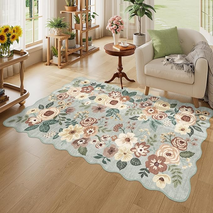 DUKINO 3x5 Area Rugs, Non Slip Floral Washable Rug for Bedroom, Sage Green | Soft, Low Pile, Non-Shedding Throw Rugs for Living Room, Entryway, Kitchen, Kids Room, Pet Friendly, Home Decor, Lightweight