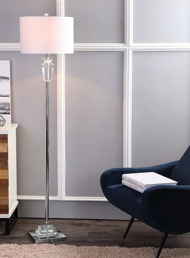 JONATHAN Y Aria 63" Faceted Crystal Metal LED Floor Lamp, Clear/Chrome