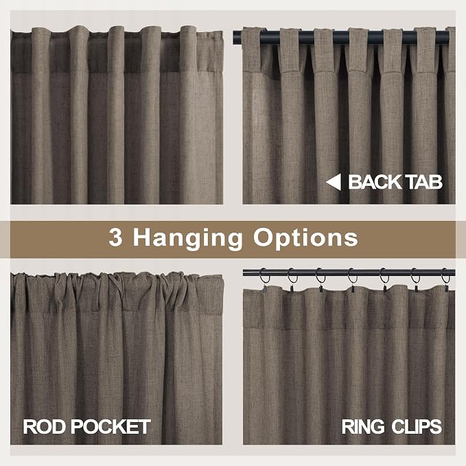 Chocolate Brown Curtains for Living Room 84 Inch Length 2 Panels Set Light Filtering Semi Sheer Linen Brown Curtain Modern Farmhouse Back Tab Pleated Drapes 52x84 Long Dark Chocolate Coffee Cappuccino