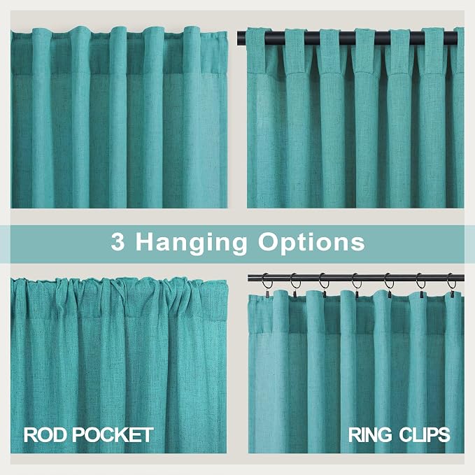 Pitalk Light Filtering Teal Sheer Curtains 108 Inches Long 2 Panels Set for Living Room Linen Semi Sheer Voile Light Weight Floor to Ceiling Turquoise Aqua Blue Green Drape for Bedroom 52x108 Back Tab