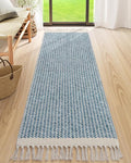 Lahome Boho Bathroom Runner Rug, 2'6''x8 Washable Rugs for Kitchen Hallway | Woven Cotton Throw Mat with Tassels, Farmhouse Blue Non Shedding Lightweight Carpet for Laundry Room Bath Rv Entryway Decor