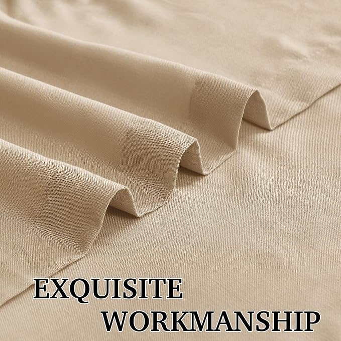 RYB HOME Farmhouse Boho Linen Sheer Curtains 90 inches Long for Living Room | Flax Linen Blend, Light Filtering, Semi Sheer, Wrinkle Resistance, Back Tab, Dorm Dining Room, W52 x L90, 2 Panels, Camel
