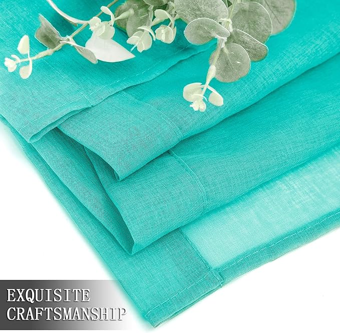 Tollpiz Sheer Curtain Linen Textured Bedroom Curtains Sheer Light Filtering Rod Pocket Voile Curtain for Living Room, 54 x 95 inches Long, Aqua Blue, Set of 2 Panels