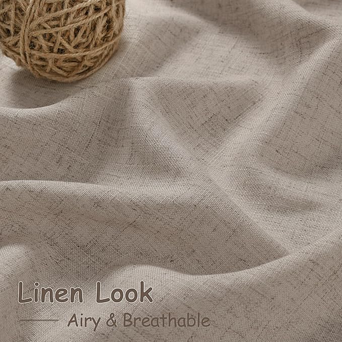 Ecru Linen Curtains for Living Room 100 Inches Long Light Filtering Semi Sheer Curtain Back Tab Rustic Farmhouse Decor Burlap Elegant Soft Luxury Boho Drapes for Bedroom Dinner Room 52x100, 2 Panels
