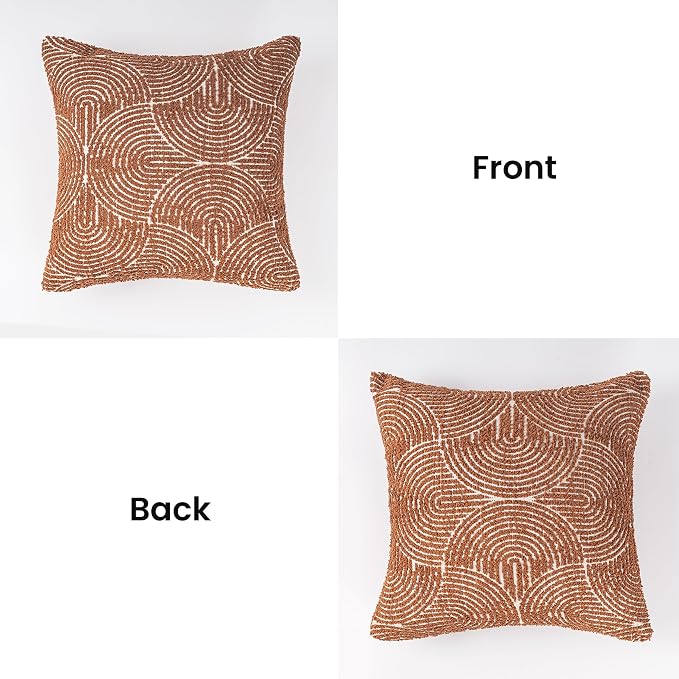 AELS Boho Decorative Textured Throw Pillow Covers 18x18, Organic Modern Mid Century Rainbow Tufted Pillow Case, Farmhouse Rustic Geometric Woven Cushion Case for Bed Couch Sofa, Burnt Orange