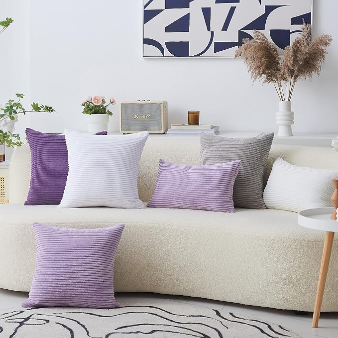 Home Brilliant Purple Pillows Covers Sofa Pillows Set of 2 Decorative Striped Velvet Throw Pillow Cases, 40cm, 16 x 16 Inch, Eggplant