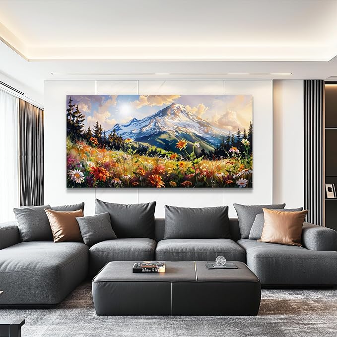 FUHAIHUA Canvas Wall Art For Living Room Framed Wall Decor For Bedroom Modern Office Wall Decoration Mountain Flower Landscape Paintings Farmhouse Pictures Artwork Aesthetic Home Decor 20x40 In