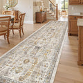 Madane Hallway Runner Rug 3x10 Washable Kitchen Runners 10ft, Brown/Gold | Vintage Non-Slip Entryway Area Rugs Indoor, Low-Pile Farmhouse Wide Floor Carpet for Bathroom Living Room Bedroom