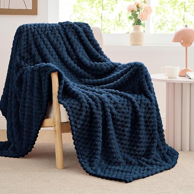 BEDELITE Navy Twin Blanket for Couch, Soft Cozy Gifts for Women, 60 * 80 | 3D Jacquard Decorative Fleece Blanket, Super Soft Plush Throws, Cute Birthday Gift for Women & Men, Suitable for All Seasons