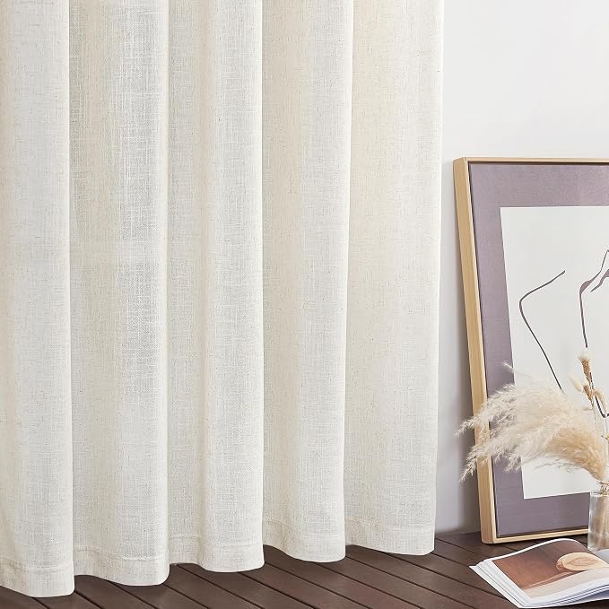 NICETOWN Flax Linen Curtains for Sliding Glass Door, W100 Inch Grommet Linen Blend Semi Sheer Privacy Window Treatment with Light Through Room Divider for French Door/Doorway, W100 x L96, 1 Panel
