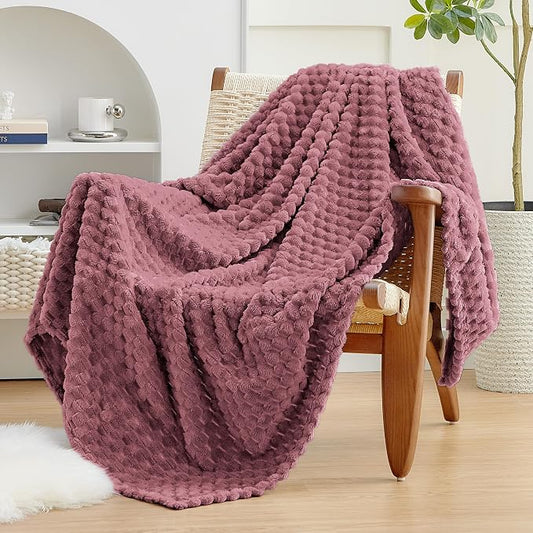 EXQ Home Gentle Soft Fleece Throw Blanket – Cozy Lightweight 3D Imitation Turtle Shell Jacquard Blanket for Couch Bed – All-Season Warm Fuzzy Flannel Blanket for Women Mom Her Gift(50"x60",Dusty Pink)