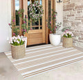 BUAGETUP Khaki and White Outdoor Rug 3'x 5' Hand-Woven Cotton Washable Rug Striped Front Porch Rug Indoor/Outdoor Area Rug Floor Mat for Farmhouse/Layered Door Mats/Living Room