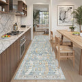 Madane Kitchen Runner 2'6''x8' Soft Rug Runners for Hallways, Blue/Gold | Vintage Machine Washable Rugs 2.5x8 Ft, Non-Slip Low Pile Stain-Resistant 8ft Floor Carpet for Laundry Room Corridor