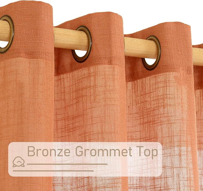 Burnt Orange 78 inch Linen Curtains for Living Room 2 Panels | Linen Textured, Light Filtering Semi Sheer Panels, Fall Decor, Drapes for Bedroom, Farmhouse, Bronze Grommet, 52 x 78 Inch
