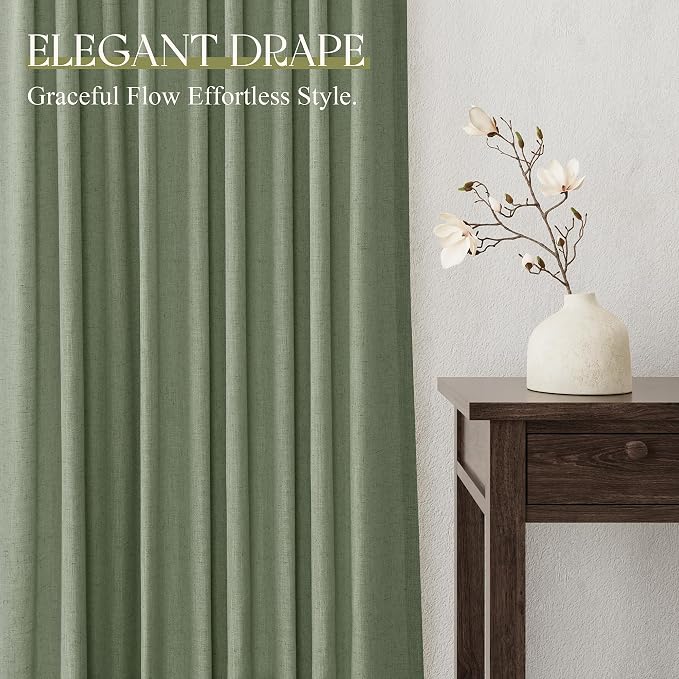 Jowels Desert Sage Linen Curtains 84 Inch Long 2 Panels for Living Room | Light Filtering Semi Sheer Curtain, Back Tab Pocket Pleated Look, Boho Farmhouse Textured Privacy Drapes for Bedroom Window