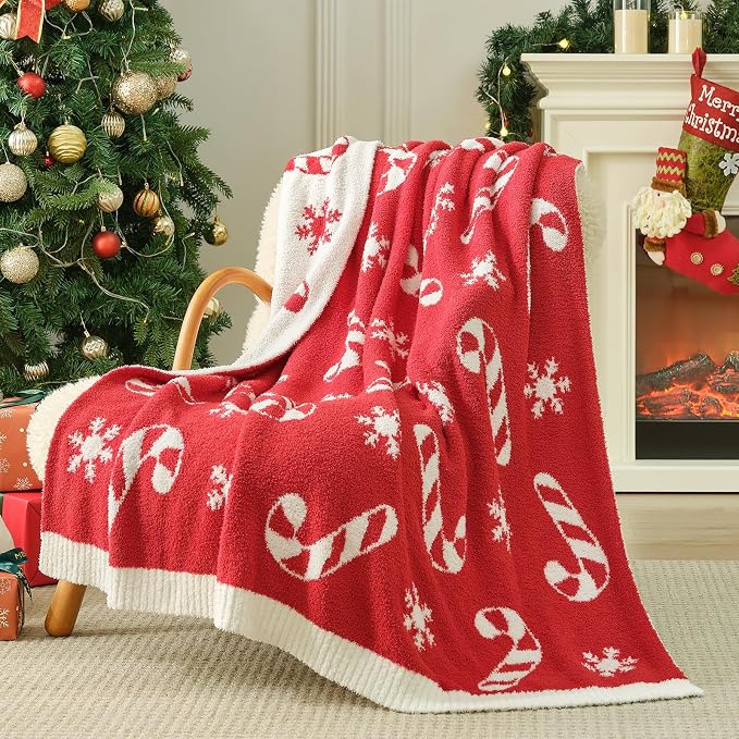 Snuggle Sac Christmas Throw Blanket Fairy Isle Candycane 50x60 inches, Ultra Soft Cozy Gift Throw Blanket for Couch, Sofa and Bed for Xmas