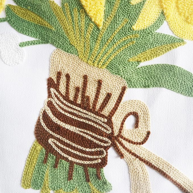 Embroidery Throw Pillow Covers Yellow Floral 18x18 Inch Decorative Cushion Case Tied Sunflowers 100% Cotton Home Decor Embroidered 45x45cm, 1 Piece