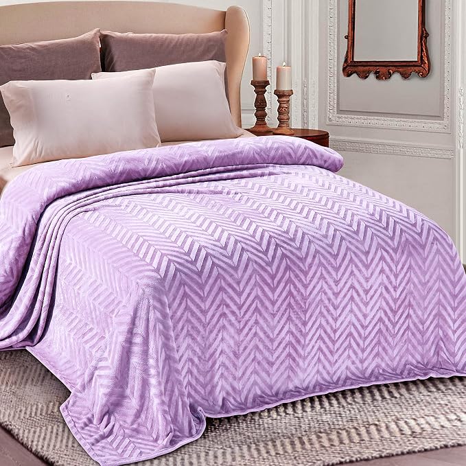 Whale Flotilla Flannel Fleece Bed Blanket Twin Size, Lilac | Lightweight Breathable Soft Bedspread, Plush Fluffy Coverlet Chevron Design Decorative Blanket for All Season, 60x80 Inch