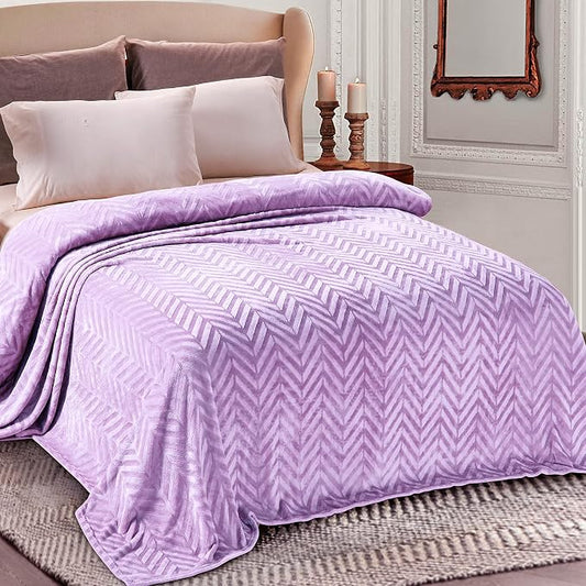 Whale Flotilla Flannel Fleece Bed Blanket Twin XL Size, Lilac | Lightweight Breathable Soft Bedspread, Plush Fluffy Coverlet Chevron Design Decorative Blanket for All Season, 90x66 Inch
