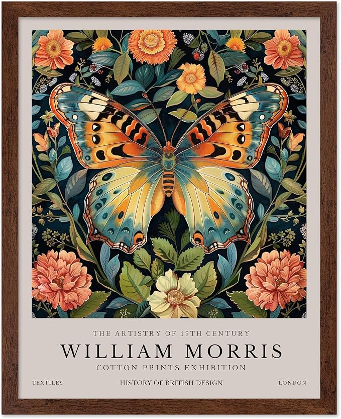 Poster Master William Morris Poster - Butterfly Print - Botanical Art - Flower Art - Exhibition Artwork - Animal Creation - Floral Piece - Aesthetic Illustration - Office or Living Room Decor - 11x14 Brown Framed