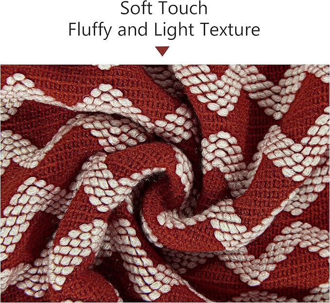 NTBAY Acrylic Knit Throw Blanket, 51 x 67, Red and White Striped | Lightweight Acrylic Wave-Knit Throw with 7 Inch Tassels for Sofa, Bed, Reading, Travel, and Decorative Layering