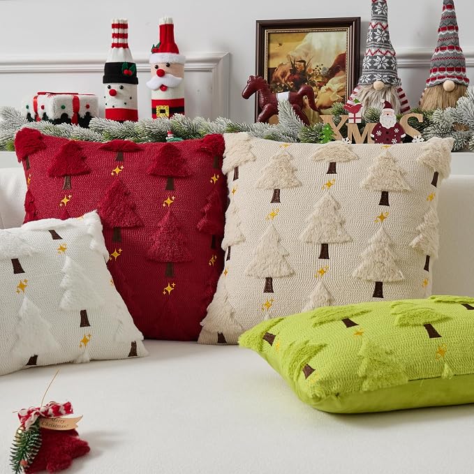 UGASA Star Christmas Decorative Pillow Covers 12x20 Inch Set of 2 Soft Plush Faux Fur Jacquard Throw Pillows Pillowcases for Couch Sofa Holiday Festivals Winter Home Decor, Green