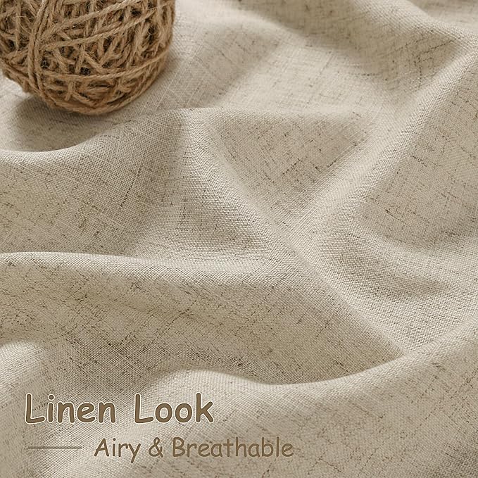 Eggshell Beige Curtains for Living Room 72 Inches Long Linen Blend Luxury Light Filtering Semi Sheer Curtain Back Tab Rustic Decor Neutral Elegant Drapes for Bedroom Office 52x72, 2 Panels