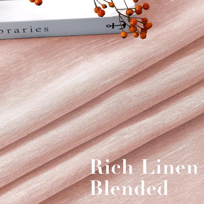 H.VERSAILTEX Linen Curtains Natural Blended Curtain Panels for Living Room/Light Reducing Linen Semi Sheer Curtains 84 inch Length 2 Panels Set Nickel Grommet Window Panels, 52" x 84", Baby Pink
