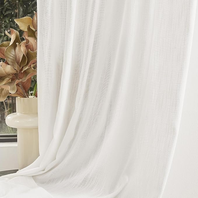MYSKY HOME French Door Curtains for Closet Doorways, Window White Cotton Sheer Drapes Light Filtering Cute Curtain Panels Elegant Look for Classroom/Guestroom, Beige White, 50" x 72", 2 PCs